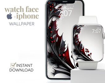 Apple Watch Wallpaper Christmas Floral, Christmas Holly iPhone Wallpaper Winter Floral, Apple Watch Face Design in Christmas Flowers