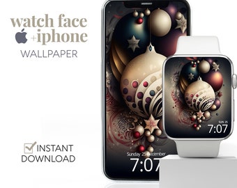 Elegancka świąteczna tapeta na tarczę zegarka Apple Watch, świąteczna dekoracja w postaci bombki, tło smartwatcha, świąteczna tapeta zegarka Apple Watch i telefonu