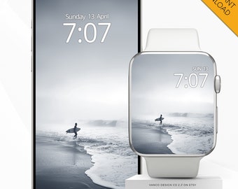 Surfs Up Phone & Apple Watch Wallpaper, Ocean Surfer Smartwatch Hintergrund, Sea Surfboard Beach Life, Waves Surfing Screensaver Face