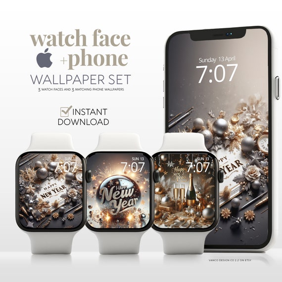 New Year Apple Watch Phone Wallpaper Sparkly Festive Smartwatch Background Mirror Ball Digital Watch Face NYE Party Aesthetic Bundle Set Etsy