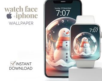 Snowman Apple Watch Wallpaper, Winter Smartwatch Wallpaper, Snowglobe Christmas Watch Face, Christmas Aesthetics Phone & Watch Wallpaper