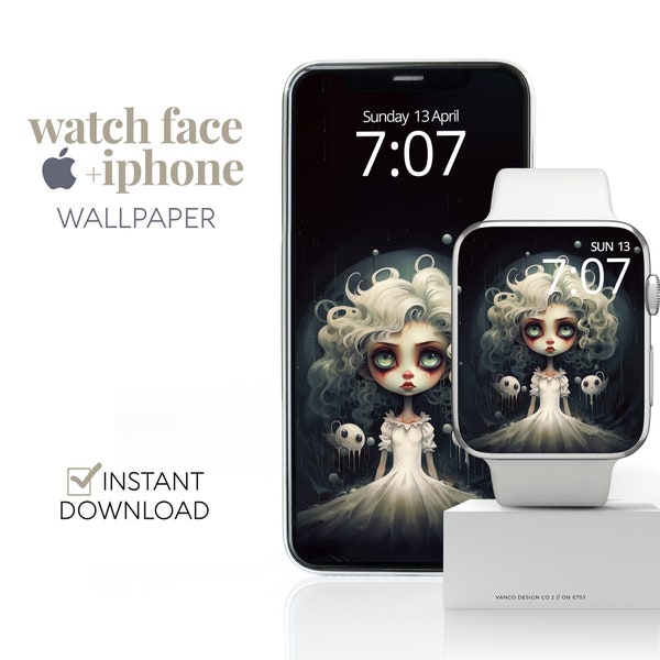 Halloween Gothic Apple Watch Wallpaper, Ghost Bride Smartwatch Background, Autumn Watch Face, Tim Burton Spooky Watch Phone Screensaver
