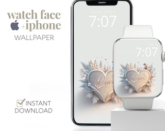 Winter Loveheart Apple Watch Wallpaper, Valentines Day Smart Watch Wallpaper, Love Heart Apple Watch Face & iPhone Wallpaper Background