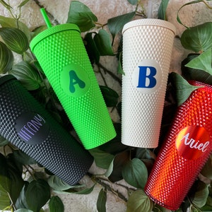 Custom Matte Tumbler with Straw |Monogrammed Personalized Studded Tumbler | 24 oz Tumbler with straw | Gifts for Her | Business Logo Tumbler