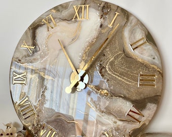 Wanduhr, Kunstharz Uhr Wohnkultur Moderne Wandkunst Epoxidharz Uhr mit Natursteinen Epoxidharz Kunst Malerei, Wanddekor, Resin Kunst