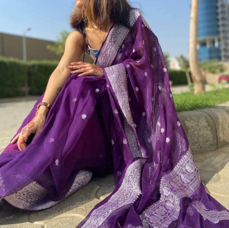 Buy WEDDING VASTRA Solid/Plain Daily Wear Chiffon Purple Sarees Online @  Best Price In India