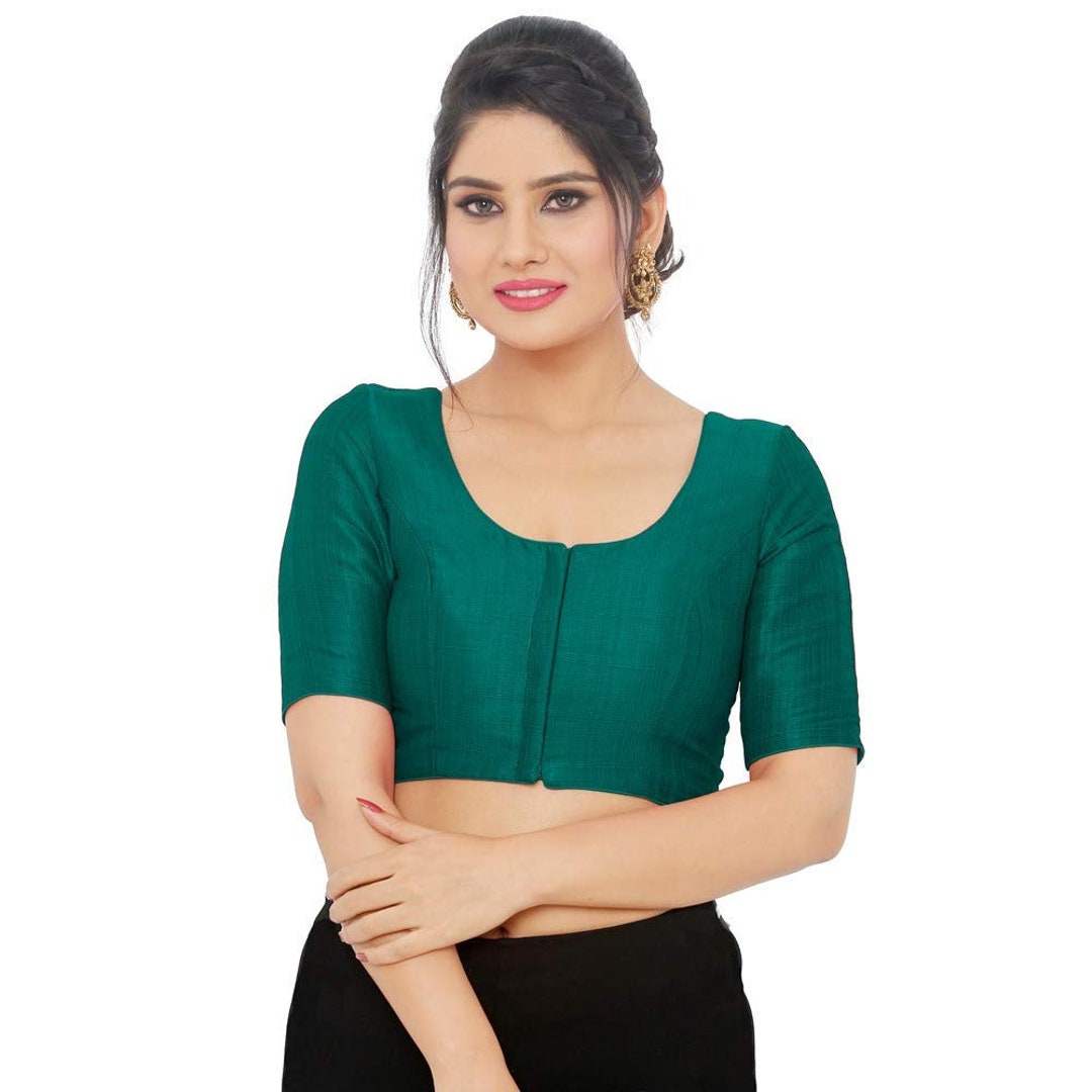 Green Pure Roman Silk Sabyasachi Style Sleeveless Blouse main image 1
