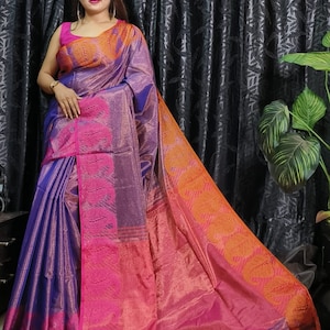 Nuovo arrivo Kolka Design Tissue Handloom Saree In con camicetta Saree intrecciato a mano Sari organico Sari da sposa Abiti da festa Top da damigella d'onore