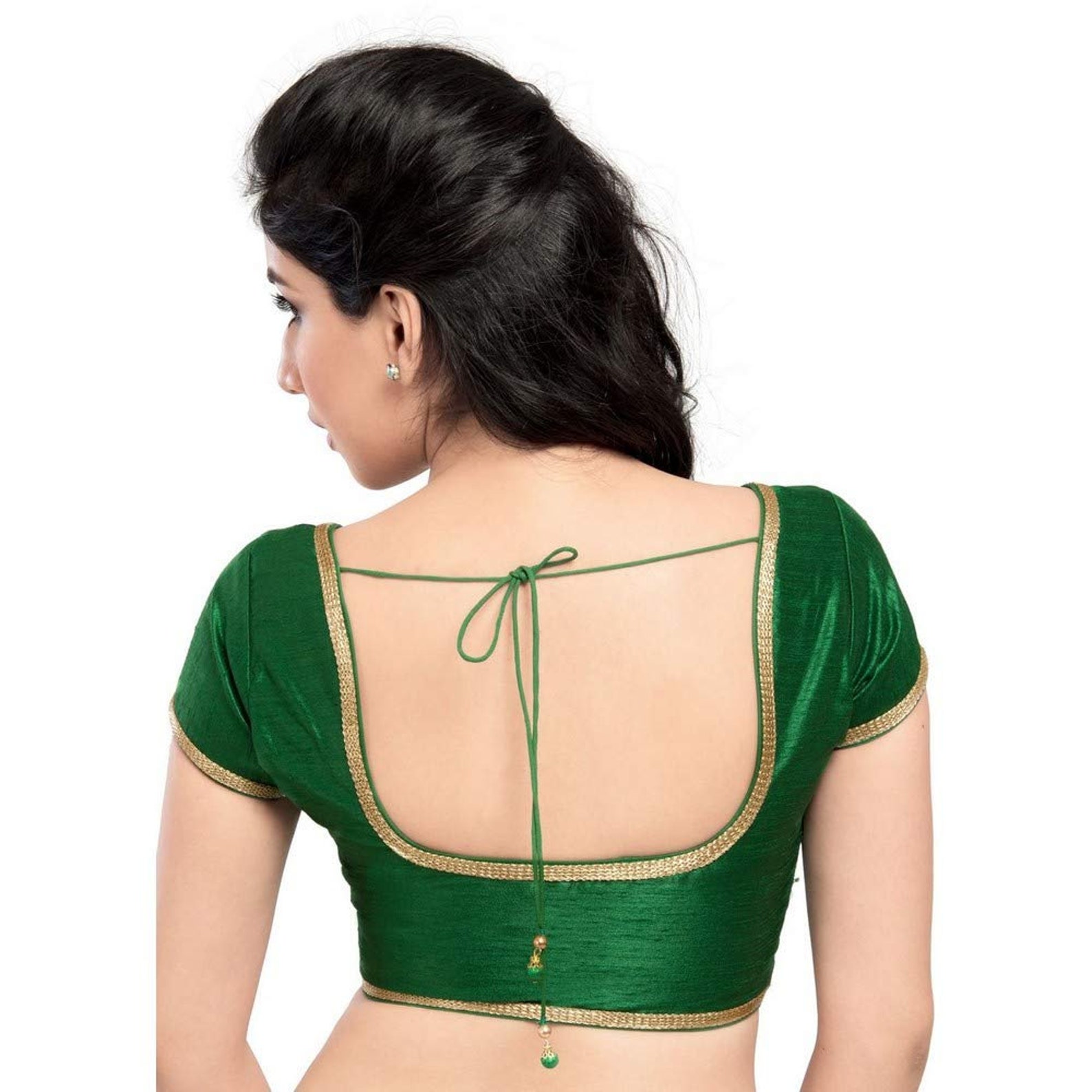 Green Pure Roman Silk Sabyasachi Style Sleeveless Blouse main image 0