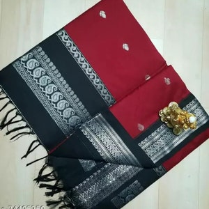 Reddish Maroon Silk Cotton Saree With Border Designner Indian Saree Wedding Party Wear REadymada Blouse Handloom Sari Party Wear Bridesmaid