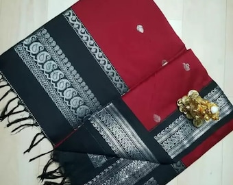 Reddish Maroon Silk Cotton Saree With Border Designner Indian Saree Wedding Party Wear REadymada Blouse Handloom Sari Party Wear Bridesmaid