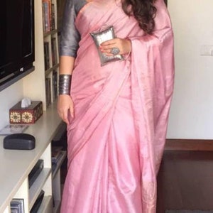 Puro Tessuto Lino Saree Tessuto a Mano Saree Zari Bordo Lino Organico da Lino Sari Tessuto Telaio a Mano Saree Jamdani Sari Party Wear Damigella d'onore