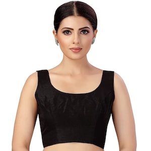 Black Solid Cotton Silk Blouse Top Designer Blous Indian Readymade Sari Top Bollywood Sari Choli Party wear blouse handicraft festive Bridal