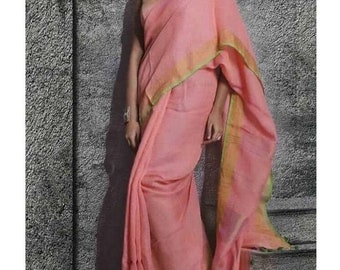 Beautiful Linen Saree Handwoven Saree with Zari Border Organic Linen by Linen Sari Handloom Linen Silk Jamdani Sari Party Wear Bridesmaid