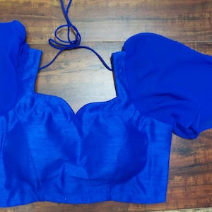 Indigo Plain Silk Blouse With Frill Sleeves Indian Readymade Sari Top Bollywood Sari Choli Party wear blouse handicraft festive Bridsmaids
