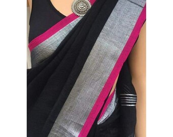 Beautiful Linen Saree Handwoven Saree with Zari Border Organic Linen by Linen Sari Handloom Linen Silk Jamdani Sari Party Wear Bridesmaid