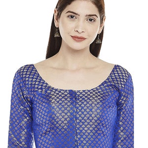 Royal Blue Brocade Silk Blouse Designer Blouse Indian Readymade Sari Top Bollywood Sari Choli Party wear blouse handicraft feestelijk Bruidsmeisje