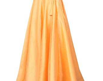 Free Size Women's Orange Maxi Lehenga Skirt Bridesmaid Lehenga Wedding Sangeet Lehenga Ghaghra Bridal Wedding Party Wear Girls Skirt On Top