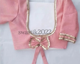 Baby Pink Cotton Silk Bow Blouse Designer Blouse Indian Readymade Sari Top Bollywood Sari Choli Party blouse handicraft festive Bridsmaid