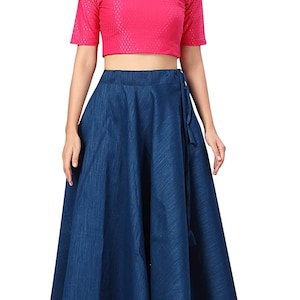 Free Size Women&#39;s Blue Maxi Lehenga Skirt Bridesmaid Lehenga Wedding Sangeet Lehenga Ghaghra Bridal Wedding Party Wear Girls Skirt On Top