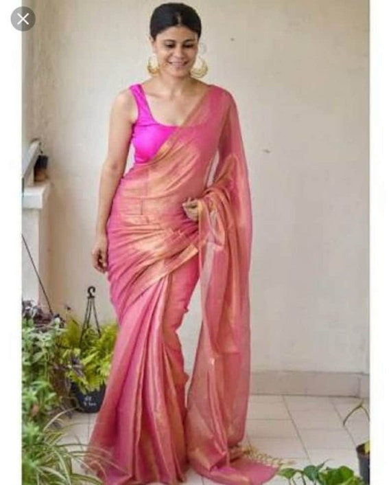 Pure Tissue Linen Saree Handwoven Saree Zari Border Organic Linen by Linen Sari Tissue Handloom Saree Jamdani Sari Party Wear Bridesmaid