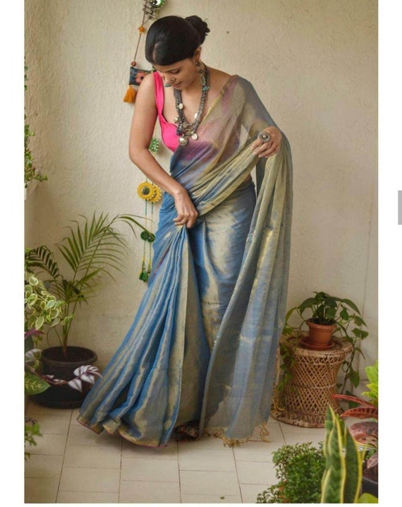 Linen party wear sarees discount