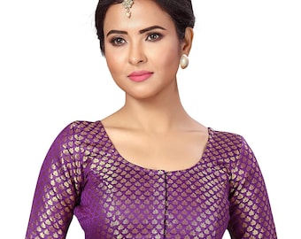 Purple Brocade Silk Blouse Designer Blouse Indian Readymade Sari Top Bollywood Sari Choli Party wear blouse handicraft festive Bridsmaid