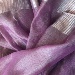 Puro Tessuto Lino Saree Tessuto a Mano Saree Zari Bordo Lino Organico da Lino Sari Tessuto Telaio a Mano Saree Jamdani Sari Party Wear Damigella d'onore