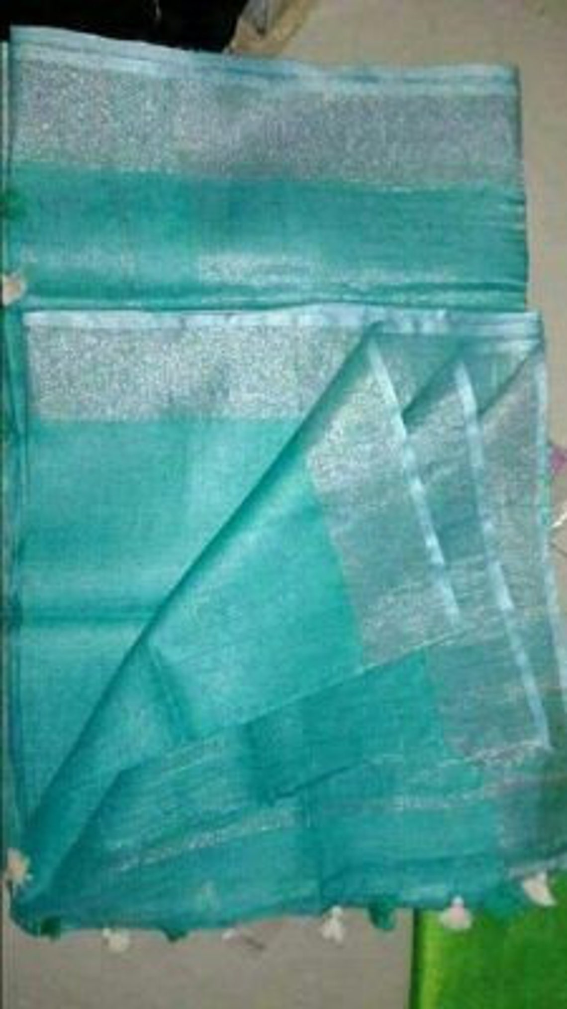 Linen Saree - Deep Blue x Red
