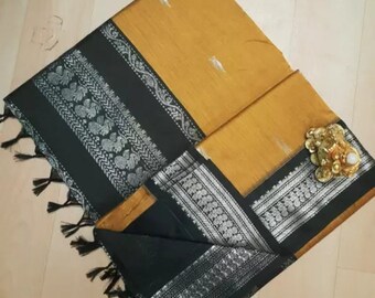 Golden Yellow Cotton Silk Saree With Border Designner Indian Saree Wedding Party Wear REadymada Blouse Handloom Sari Party Wear Bridesmaid