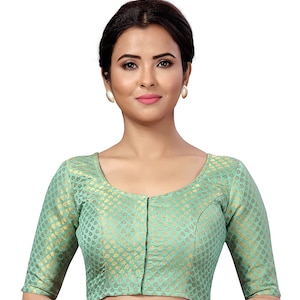 Sky Blue Brocade Silk Blouse Designer Blouse Indian Readymade Sari Top Bollywood Sari Choli Party wear blouse handicraft festive Bridsmaid