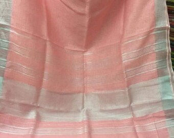 Light Pink Linen Saree Handwoven Saree with Zari Border Organic Linen by Linen Sari Handloom Linen Silk Jamdani Sari Party Wear Bridesmaid