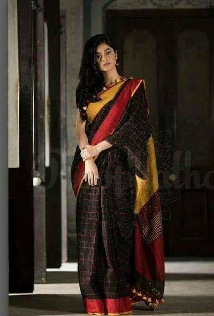 Ready-to-Wear Linen Saree with Zari Border & Printed Design | 1 Minute Saree(HRTWO12)