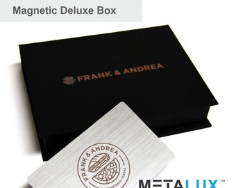 Deluxe Monaco Magnetic Boxes Card Holder – Holds our high end Metal Cards, and any Credit Card or Gift Card size – Custom Printed Box