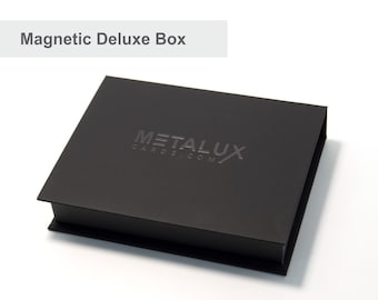 Deluxe Magnetic Boxes Card Holder – Holds our high end Metal Cards, can also hold any Credit Card or Gift Card size – Custom Printed Box