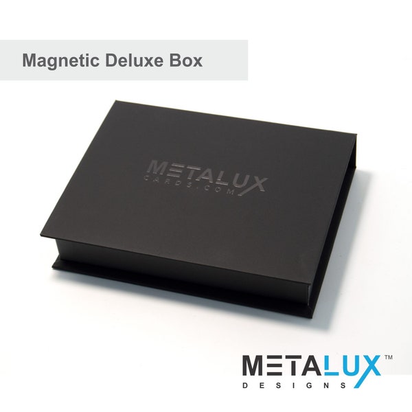 Deluxe Magnetic Boxes Card Holder – Holds our high end Metal Cards, can also hold any Credit Card or Gift Card size – Custom Printed Box