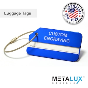 Etiquetas de bagagem de metal de alumínio personalizadas gravadas, etiquetas de mala com cartões de identificação de nome e alças de aço inoxidável para viagens de voo