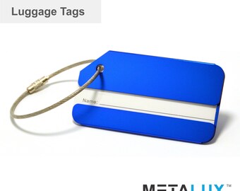 Custom Engraved Aluminum Luggage Tag, Stainless Steel Loop, Travel ID