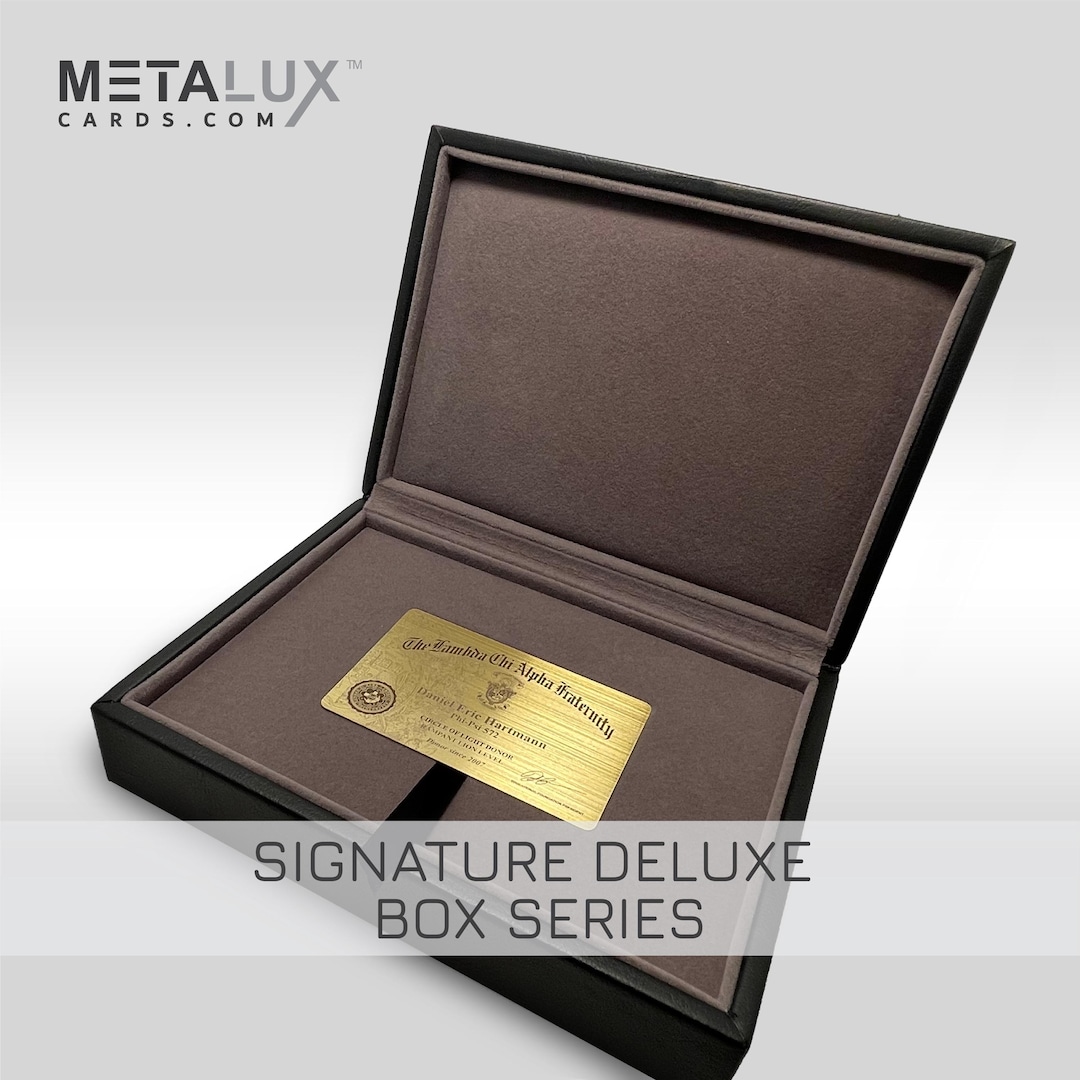 SIGNATURE Series Deluxe Box Leather Card Holder Box – Magnetic Cover ...