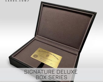 SIGNATURE Series Deluxe Box Leather Card Holder Box – Luxurious Velour Interior – Fits Luxury Membership, Investors, Business and Gift Cards