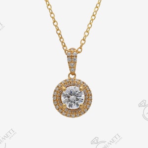 0.58 CT Round Lab Grown Diamond Pendant, Diamond Wedding Pendant, Diamond Halo Pendant, Anniversary, Birthday Gifts, Round diamond Pendant