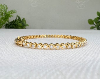 Diamond Bracelet / Bezel Set Diamond Bracelet / CZ Diamond Bracelet, Tennis Bracelet, Silver Bracelet, Wedding / Gift For Valentine Day wife