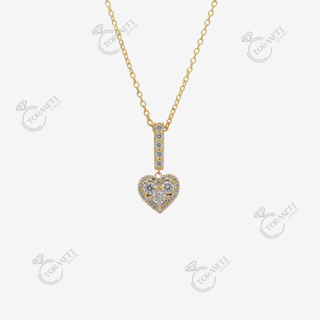 14k Gold Mini Heart Diamond Necklace, 14k Tiny Heart Shaped Diamond Necklace, Birthday Gift for