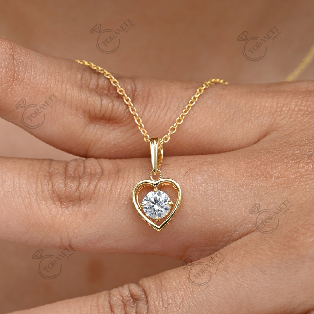 14k Gold Mini Heart Diamond Necklace, 14k Tiny Heart Shaped Diamond Necklace, Birthday Gift for