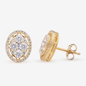 Diamond Earring Studs / 14k Gold Baguette and Round Cluster Diamond Earrings for Women / Everyday Baguette Earrings by Tormeti jewels