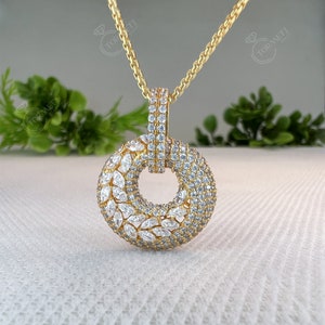 Antigo redondo e marquise brilhante corte incolor moissanite semi montagem pingente, pingente de casamento/conjunto de noiva/configuração milgrain/dia dos namorados