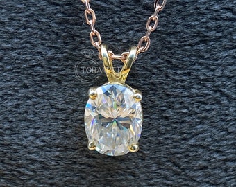 Colgante de moissanita incoloro de corte brillante ovalado de 2,05 ct, colgante de boda, colgante de encanto en oro rosa de 10 k/14 k/18 k, regalos de aniversario, San Valentín