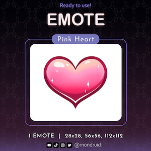 EMOTE | Pink Heart | Twitch | Youtube | Discord | Streamer Resources | Streaming | Kawai Heart | Pastel Cute
