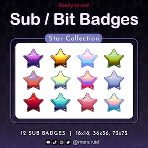 12 Star Sub & Bit Badges for Streamers | Star Collection | Twitch, Youtube, Discord | Streaming Resources | Adorable Stars