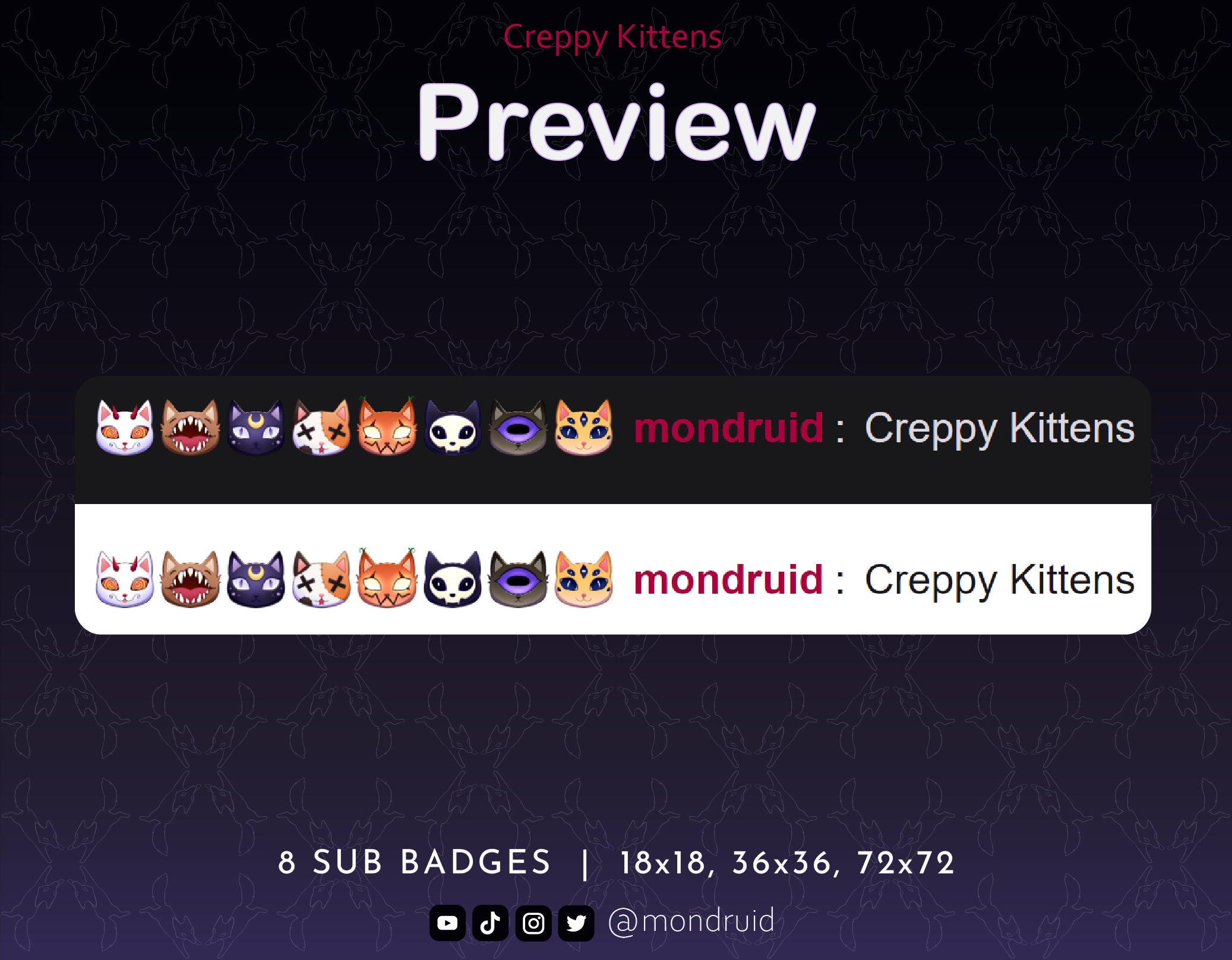 8 Sub & Bit Badges Creppy Kittens Twitch Youtube Discord Streamer
